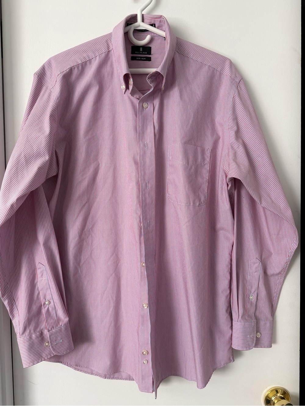 Bill Blass Men’s Non-Iron Striped Button Down Shirt Red Blue Size L